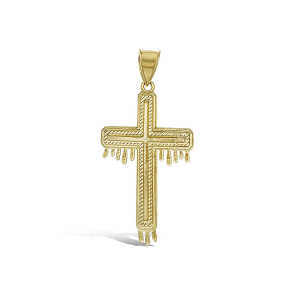 Cross Dripping Pendant Real 10k Gold Charm 2.2 inch - Picture 3 of 3